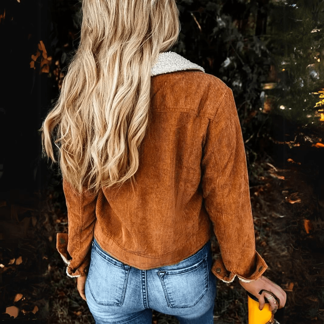 Edna | Veste courte en velours côtelé, doublée de sherpa, chaude et confortable, manteau d'hiver à superposer
