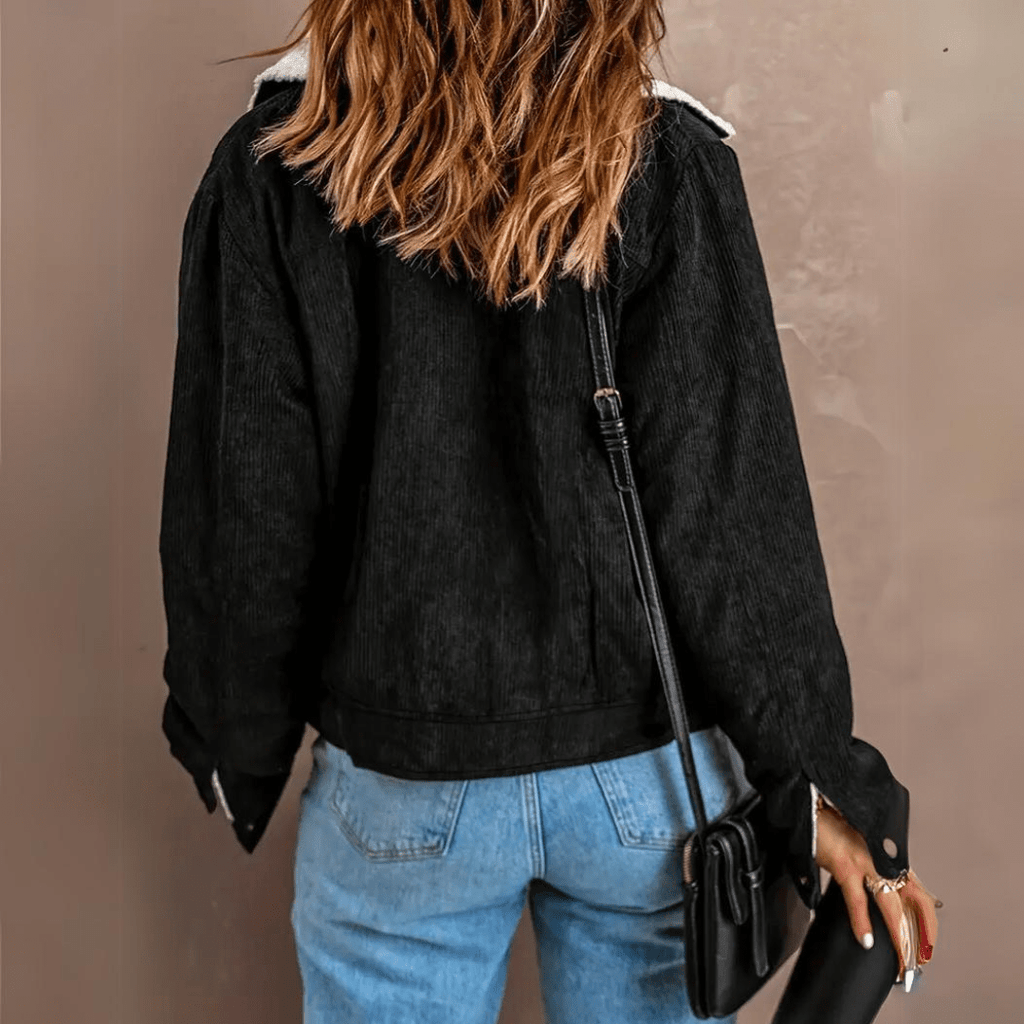 Edna | Veste courte en velours côtelé, doublée de sherpa, chaude et confortable, manteau d'hiver à superposer