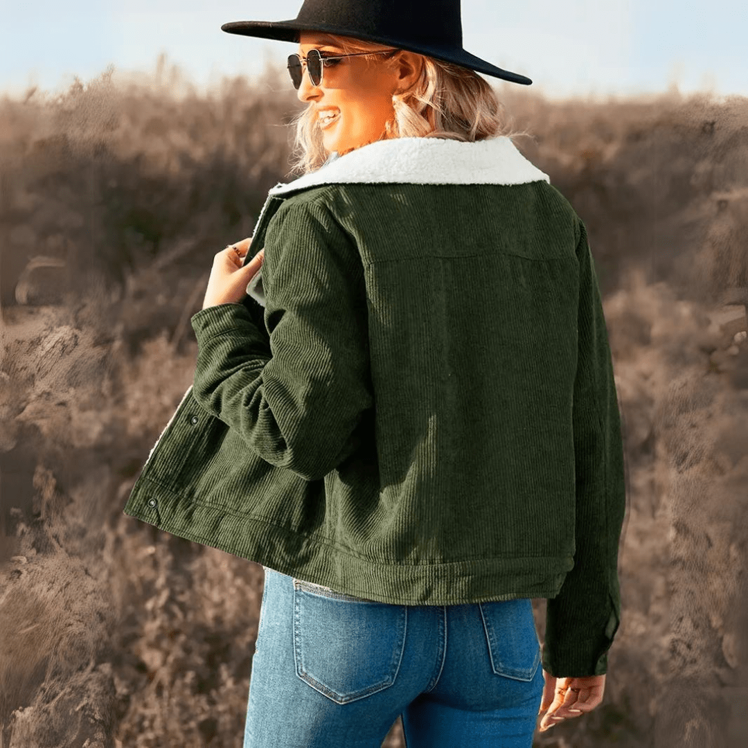 Edna | Veste courte en velours côtelé, doublée de sherpa, chaude et confortable, manteau d'hiver à superposer
