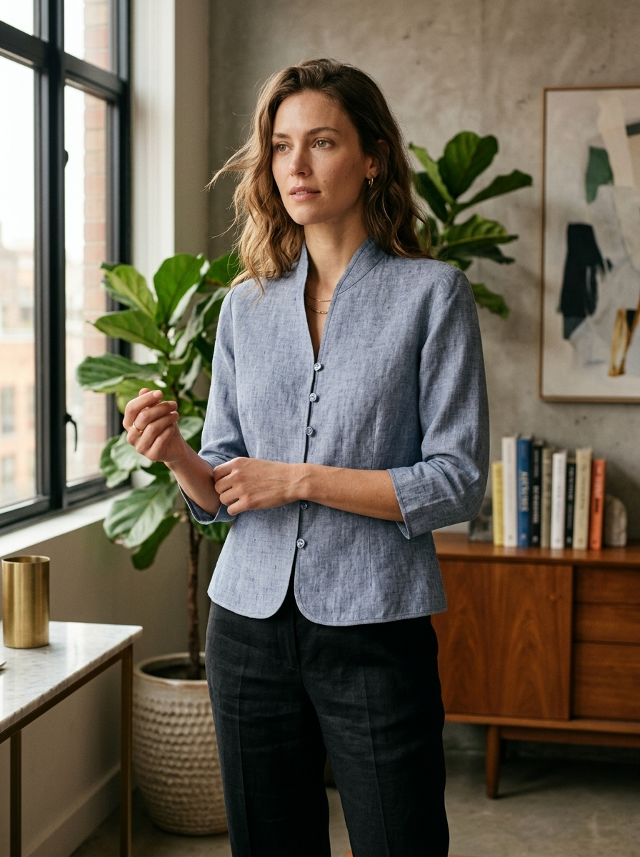 Tala | Damesblouse met hoge kraag – Elegante casual top met lange mouwen