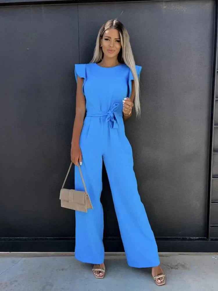 Zynara | Wijde broekspijp jumpsuit met taillekoord voor dames, lichtgewicht en casual