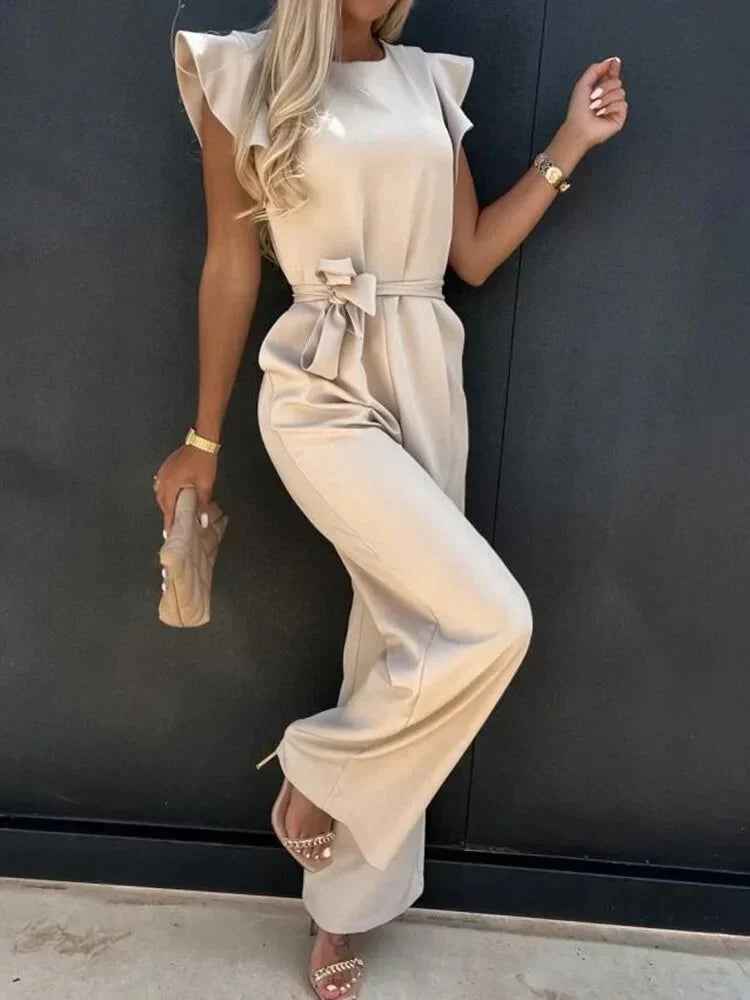 Zynara | Wijde broekspijp jumpsuit met taillekoord voor dames, lichtgewicht en casual