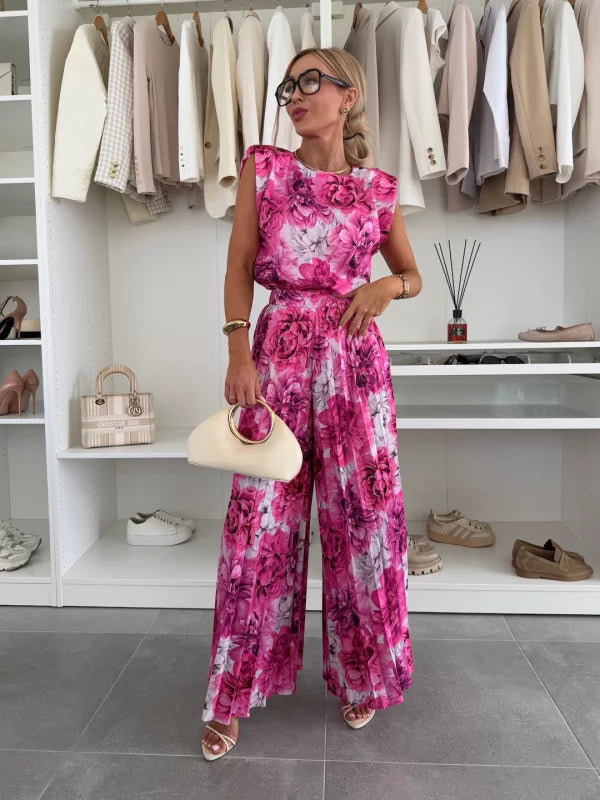 Myrissea | Tweedelige set – stijlvolle elegante top en geplooide broek met wijde pijpen voor dames