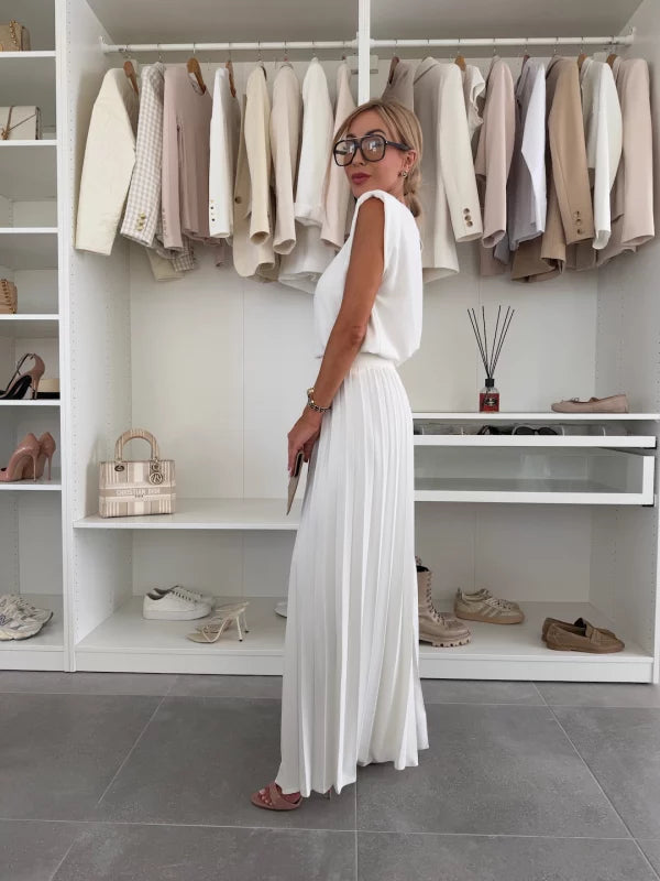 Myrissea | Tweedelige set – stijlvolle elegante top en geplooide broek met wijde pijpen voor dames