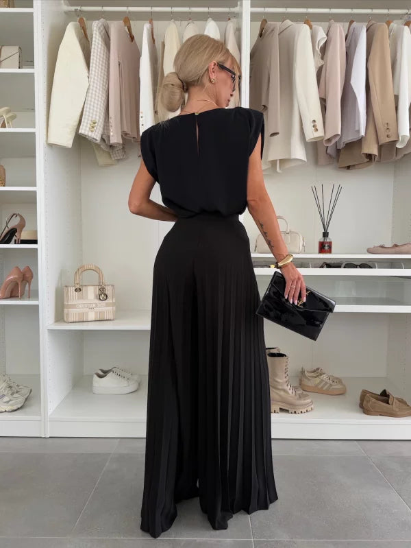 Myrissea | Tweedelige set – stijlvolle elegante top en geplooide broek met wijde pijpen voor dames