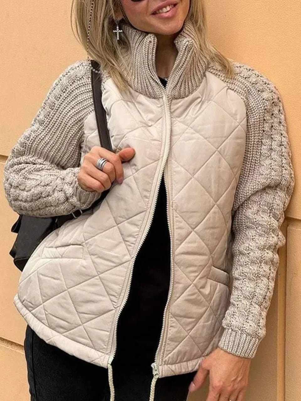 Myrivelle | Damen-Steppjacke – Strickjacke mit langen Ärmeln, Stehkragen, leichter, warmer Wintermantel
