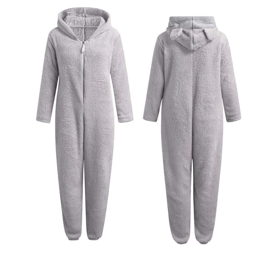 Liorah | Plush fleece onesie voor dames met capuchon en berenoren – Warme, knusse winterpyjama