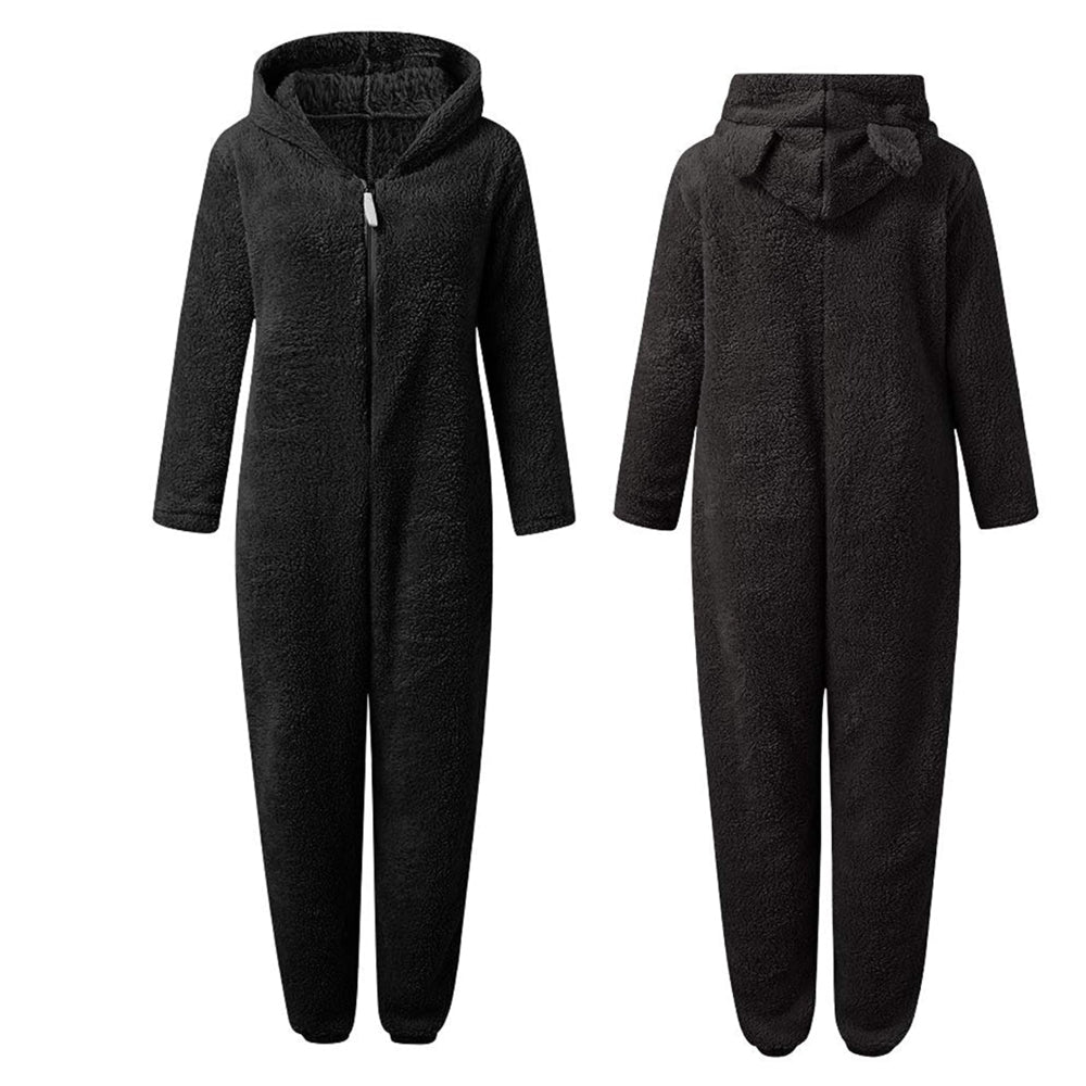 Liorah | Plush fleece onesie voor dames met capuchon en berenoren – Warme, knusse winterpyjama