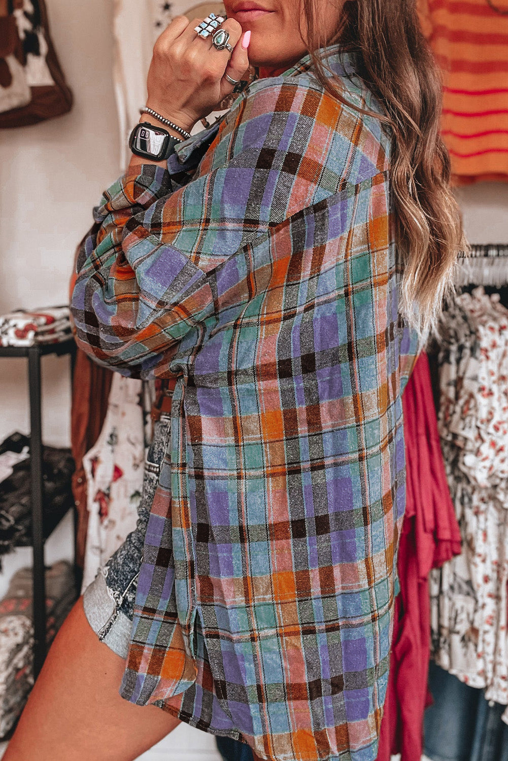 Rebekah | Orange Plaid Print Loose Vintage Shirt