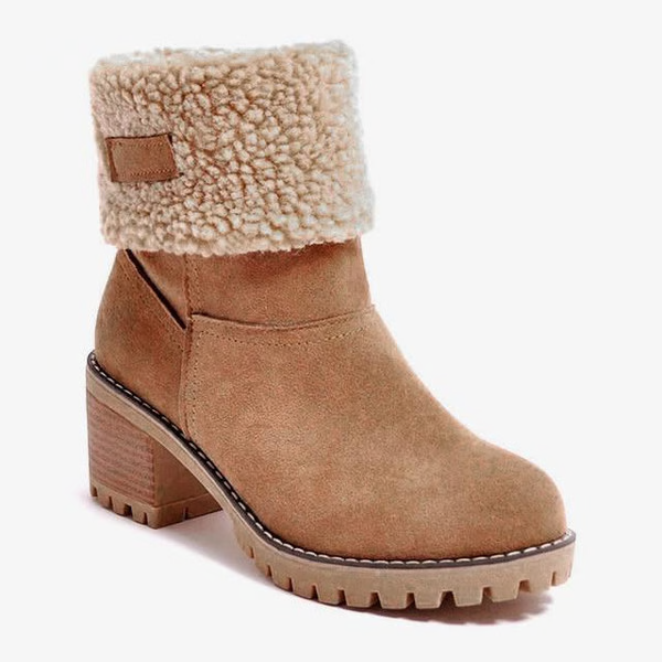 SnowGlam | Bottes de neige en daim pour femmes avec talon bloc – doublure polaire, chaussures d'hiver chaudes