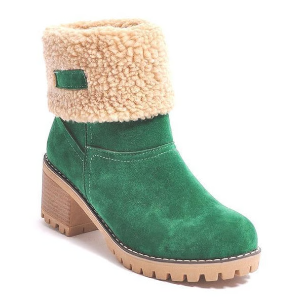 SnowGlam | Bottes de neige en daim pour femmes avec talon bloc – doublure polaire, chaussures d'hiver chaudes
