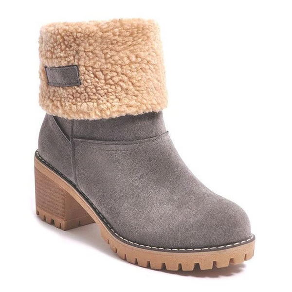 SnowGlam | Bottes de neige en daim pour femmes avec talon bloc – doublure polaire, chaussures d'hiver chaudes