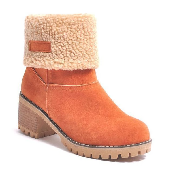 SnowGlam | Bottes de neige en daim pour femmes avec talon bloc – doublure polaire, chaussures d'hiver chaudes