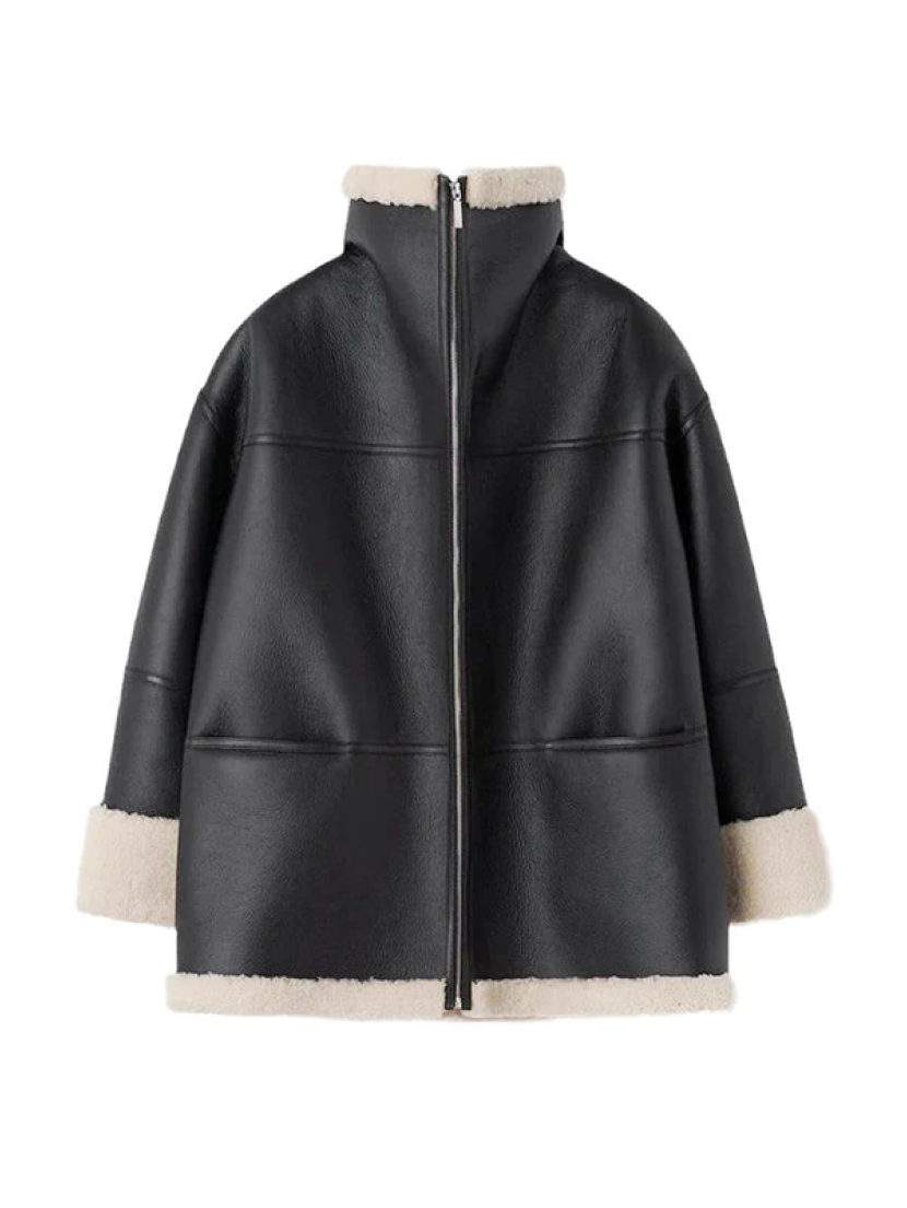 Delyraella | Veste en cuir oversize pour femme – Manteau d'hiver chaud doublé polaire, vêtement d'extérieur chic et décontracté