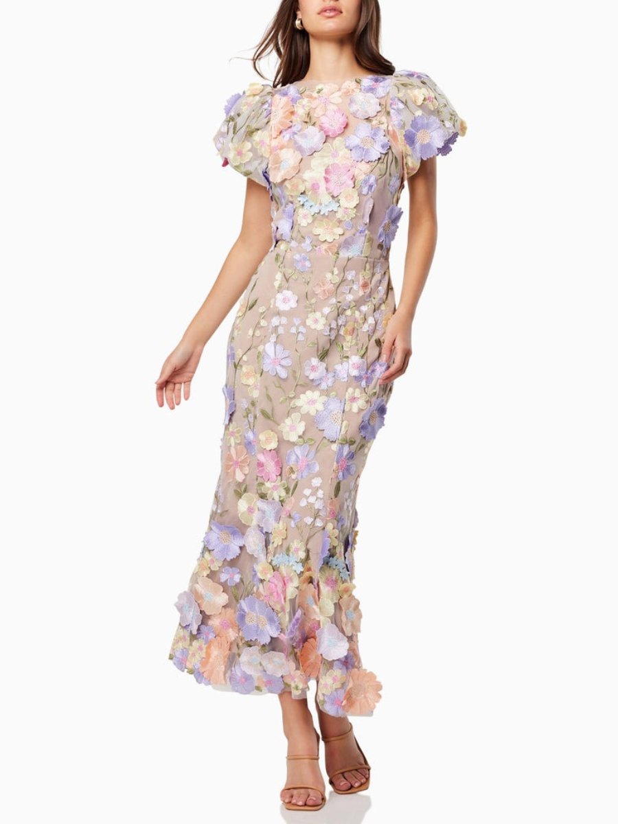 Andressa | Bloemige lange jurk voor dames - Elegante jurk met korte mouwen