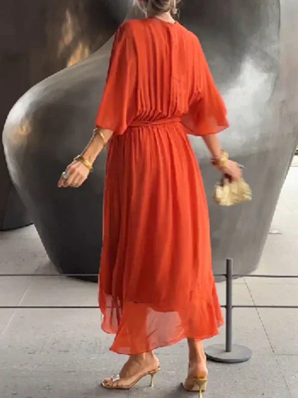 Emory | Chiffon Wikkeljurk voor Dames met V-hals – Lichtgewicht, Vloeiende Zomer Midi-jurk