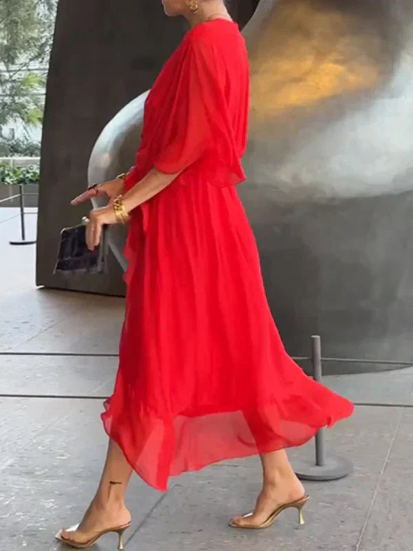 Emory | Chiffon Wikkeljurk voor Dames met V-hals – Lichtgewicht, Vloeiende Zomer Midi-jurk