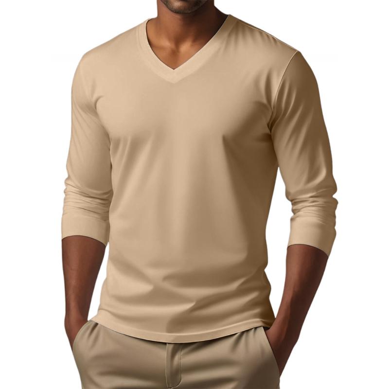 Sylkaris | Heren Slim Fit T-shirt met V-hals en lange mouwen - Casual T-shirt van katoenmix