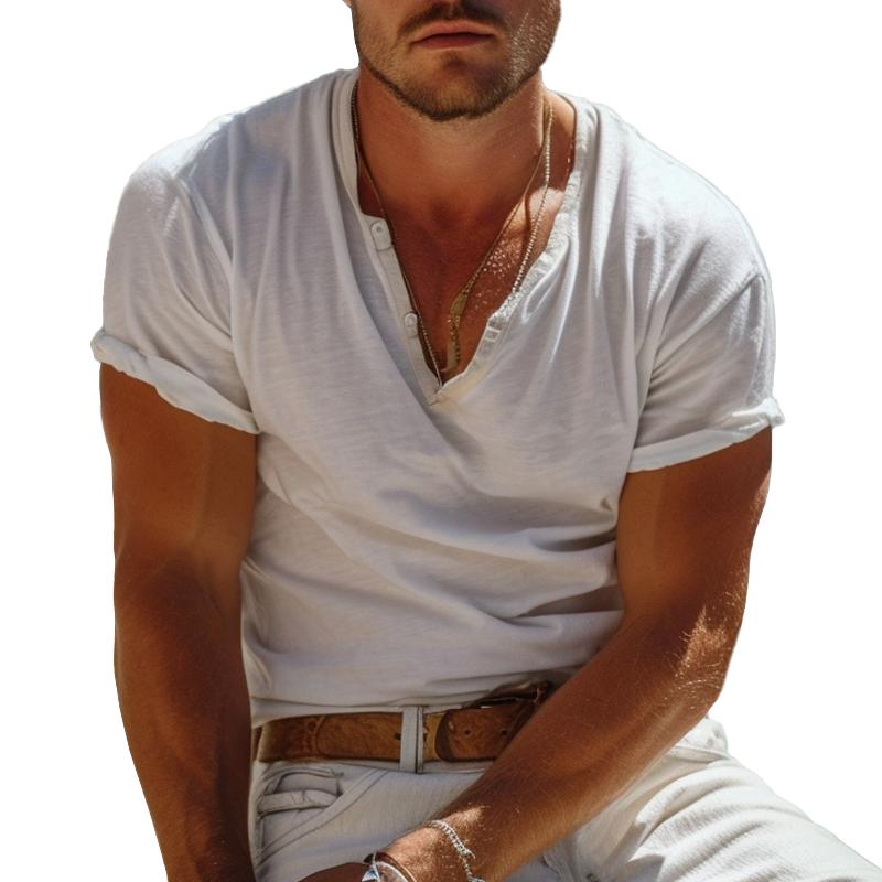 Bastian | Lässiges Kurzarm-T-Shirt mit Henley-Kragen