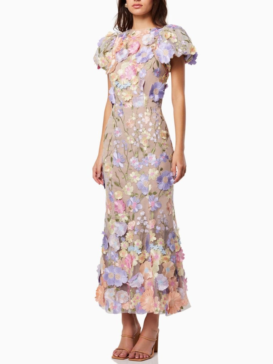 Andressa | Bloemige lange jurk voor dames - Elegante jurk met korte mouwen