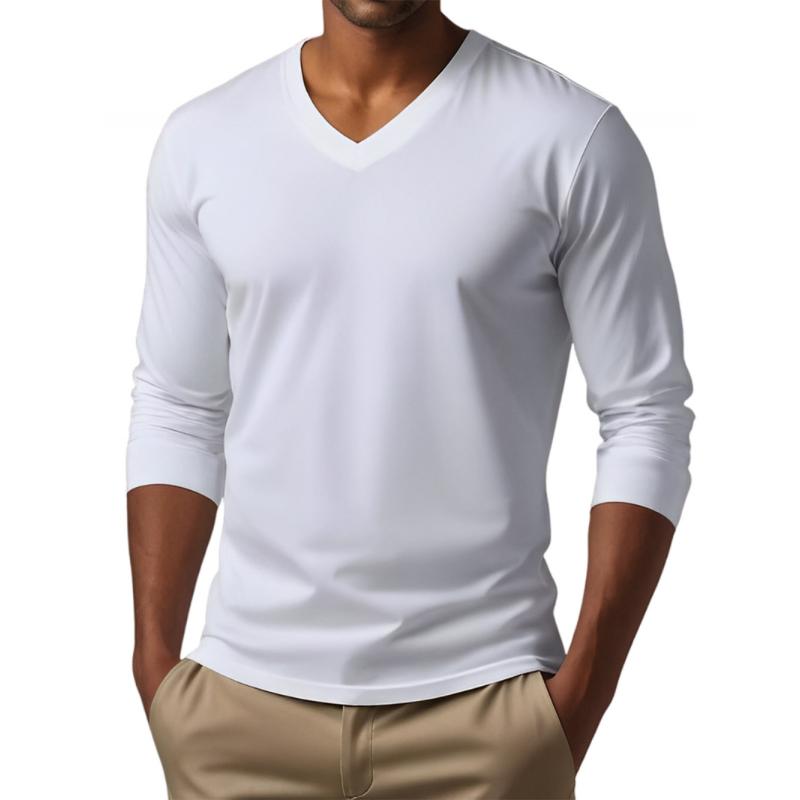 Sylkaris | Heren Slim Fit T-shirt met V-hals en lange mouwen - Casual T-shirt van katoenmix