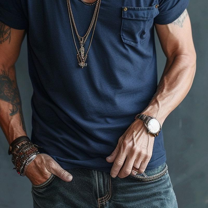 Xyvrion | V-hals cargo T-shirt – Casual zomert-shirt met korte mouwen van katoenmix en borstzak