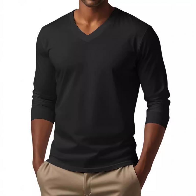 Sylkaris | Heren Slim Fit T-shirt met V-hals en lange mouwen - Casual T-shirt van katoenmix