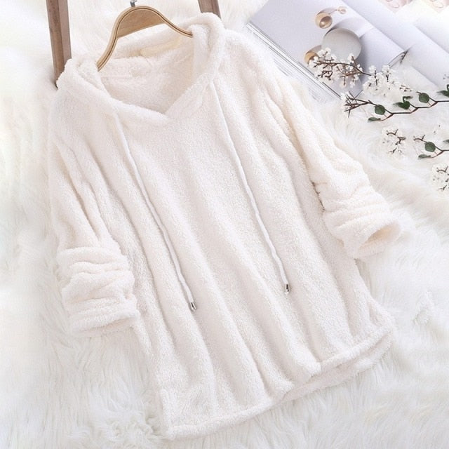 Kalyra | Weicher Teddy-Fleece-Winterhoodie, flauschiger Pullover, warm und bequem