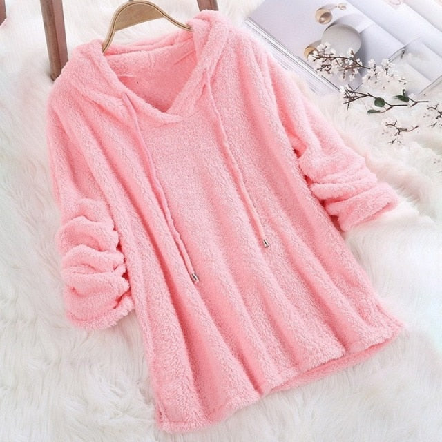 Kalyra | Weicher Teddy-Fleece-Winterhoodie, flauschiger Pullover, warm und bequem