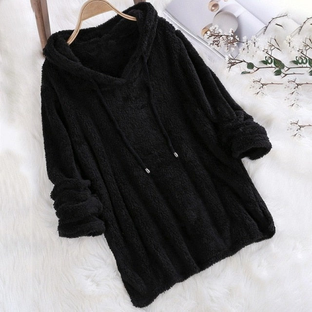 Kalyra | Weicher Teddy-Fleece-Winterhoodie, flauschiger Pullover, warm und bequem