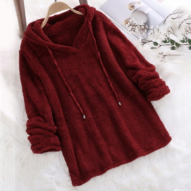 Kalyra | Weicher Teddy-Fleece-Winterhoodie, flauschiger Pullover, warm und bequem