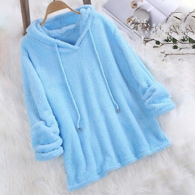 Kalyra | Weicher Teddy-Fleece-Winterhoodie, flauschiger Pullover, warm und bequem