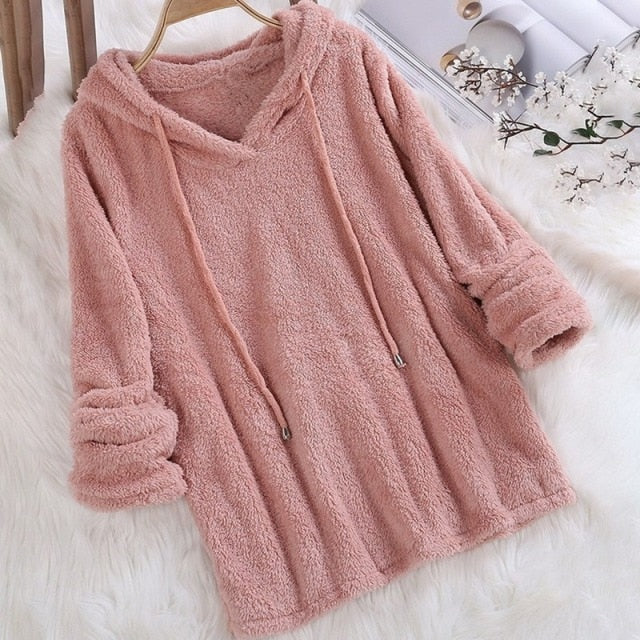 Kalyra | Weicher Teddy-Fleece-Winterhoodie, flauschiger Pullover, warm und bequem