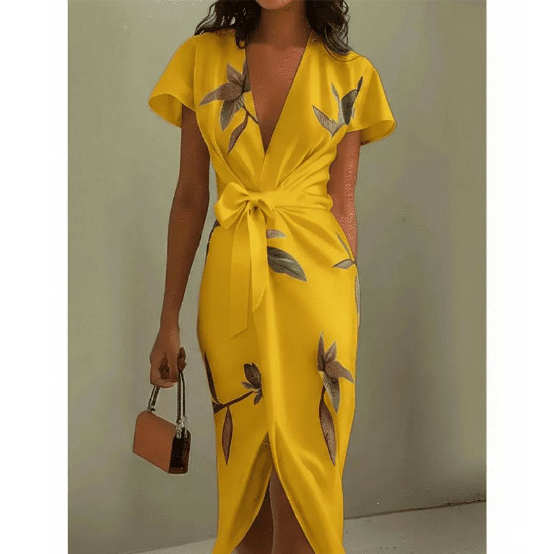 Jara | Elegante midi-wikkeljurk voor dames – Luchtige zomerjurk met V-hals