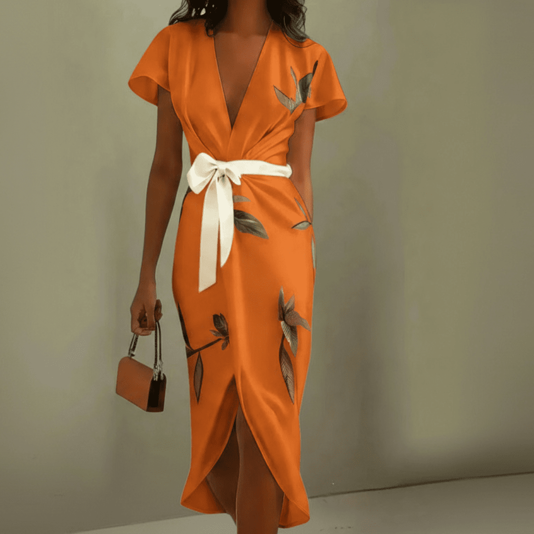 Jara | Elegante midi-wikkeljurk voor dames – Luchtige zomerjurk met V-hals