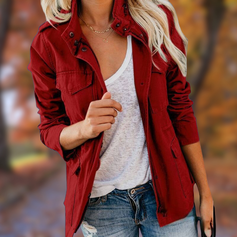 Gwelin | Veste zippée tendance pour femme avec de multiples poches - Vêtement d'extérieur léger et décontracté 