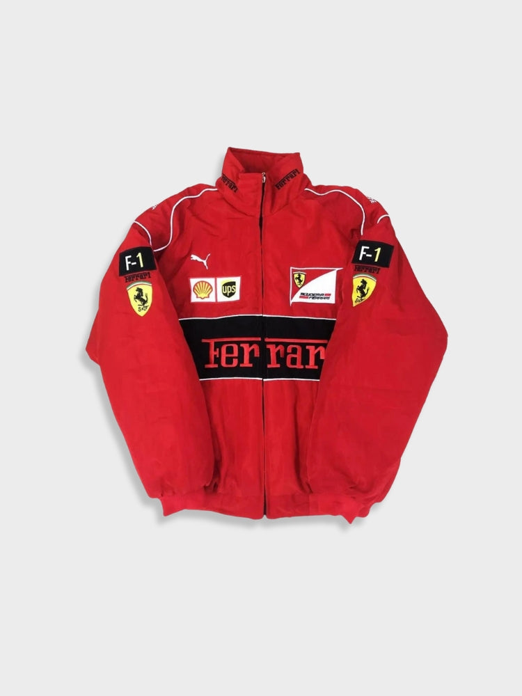 Selith | Veste Ferrari rouge vintage pour femme - Veste de course élégante, inspiration sport automobile rétro