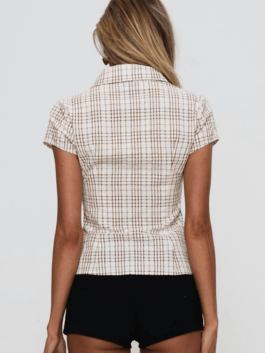 Sera | Dames retro blouse met korte mouwen – katoen-linnen overhemd met knoopsluiting, slim fit met reverskraag