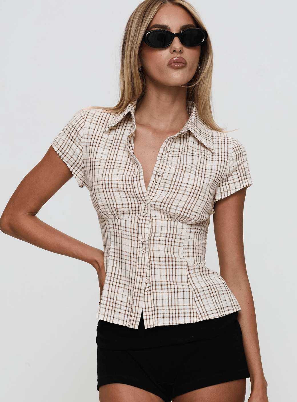 Xylvra | Dames Retro Bloom Katoen-Linnen Top – Slim Fit Korte Mouwen Blouse