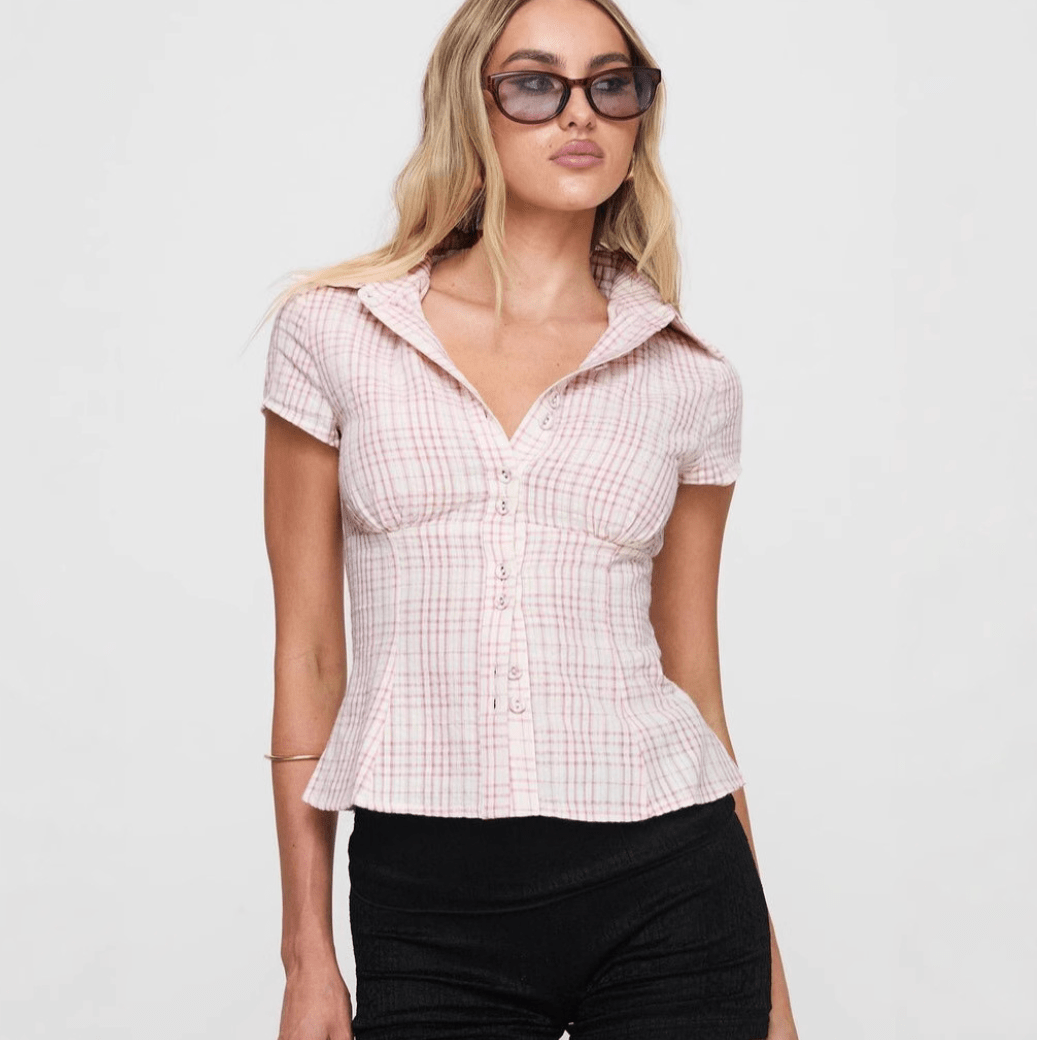 Xylvra | Dames Retro Bloom Katoen-Linnen Top – Slim Fit Korte Mouwen Blouse