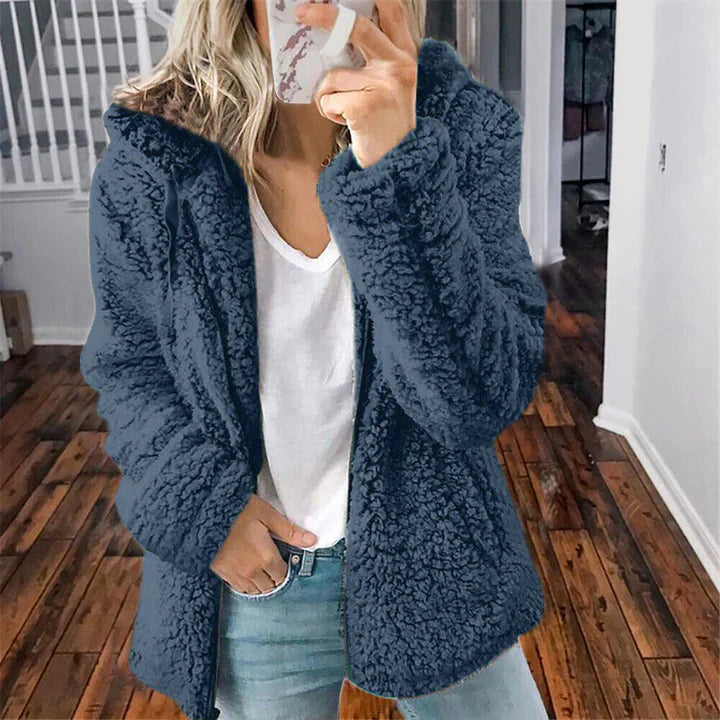 Novera | Manteau teddy chaud pour femme avec capuche – fermeture éclair intégrale, isolé, manteau d'hiver confortable