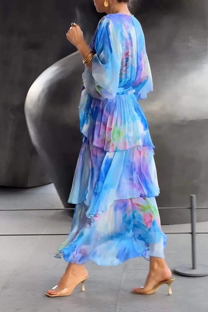 Kaevessa | Dames chiffon maxi-jurk – meerkleurige bloemenprint zomerjurk
