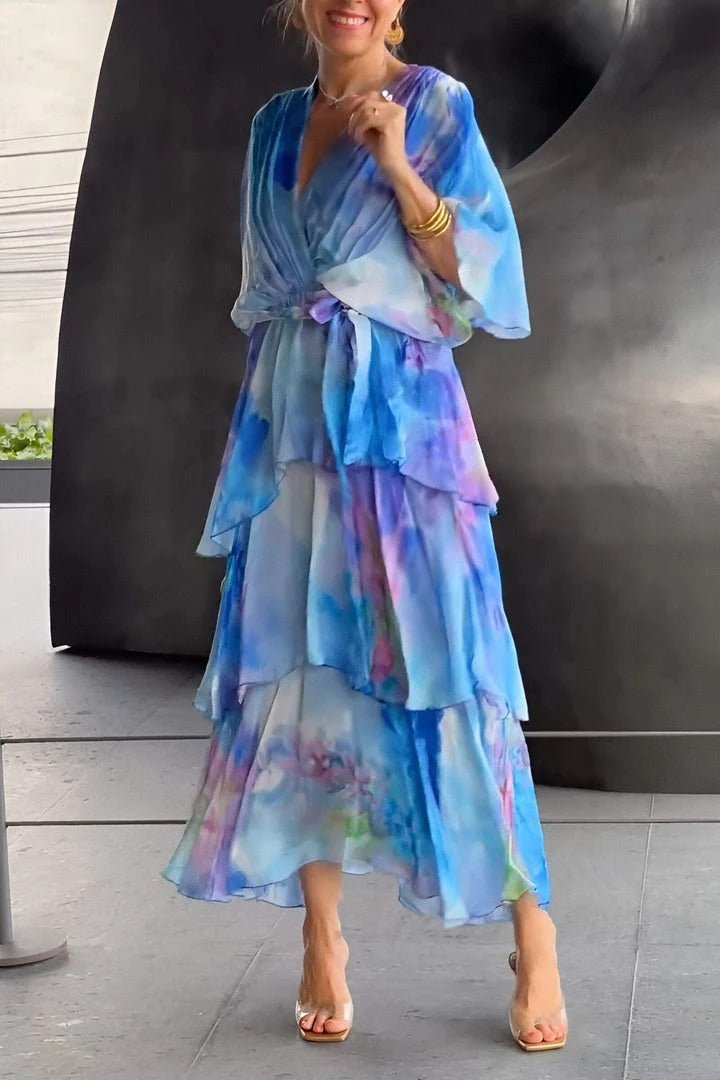 Kaevessa | Dames chiffon maxi-jurk – meerkleurige bloemenprint zomerjurk