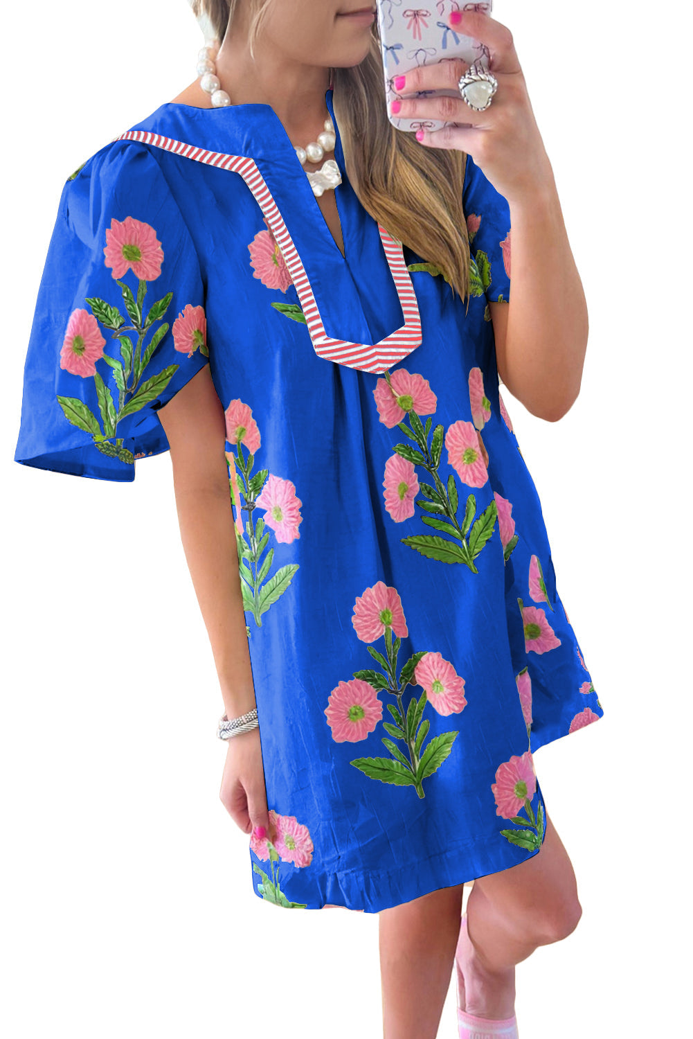 Junara | Zomerse boho-jurk met korte mouwen en split in de hals, casual vakantiekleding