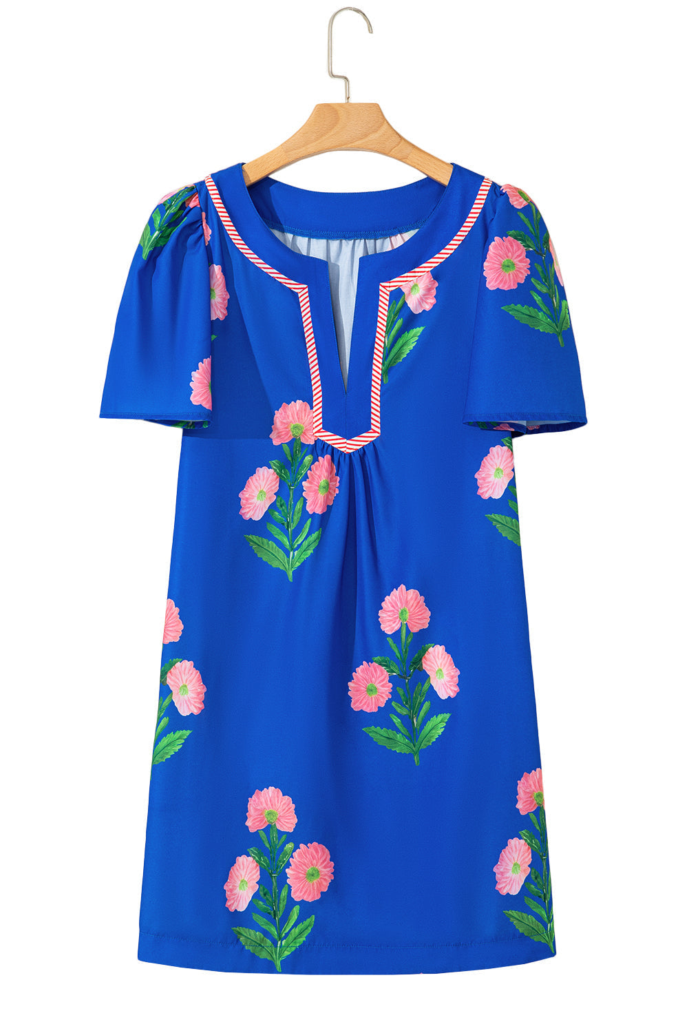 Junara | Zomerse boho-jurk met korte mouwen en split in de hals, casual vakantiekleding