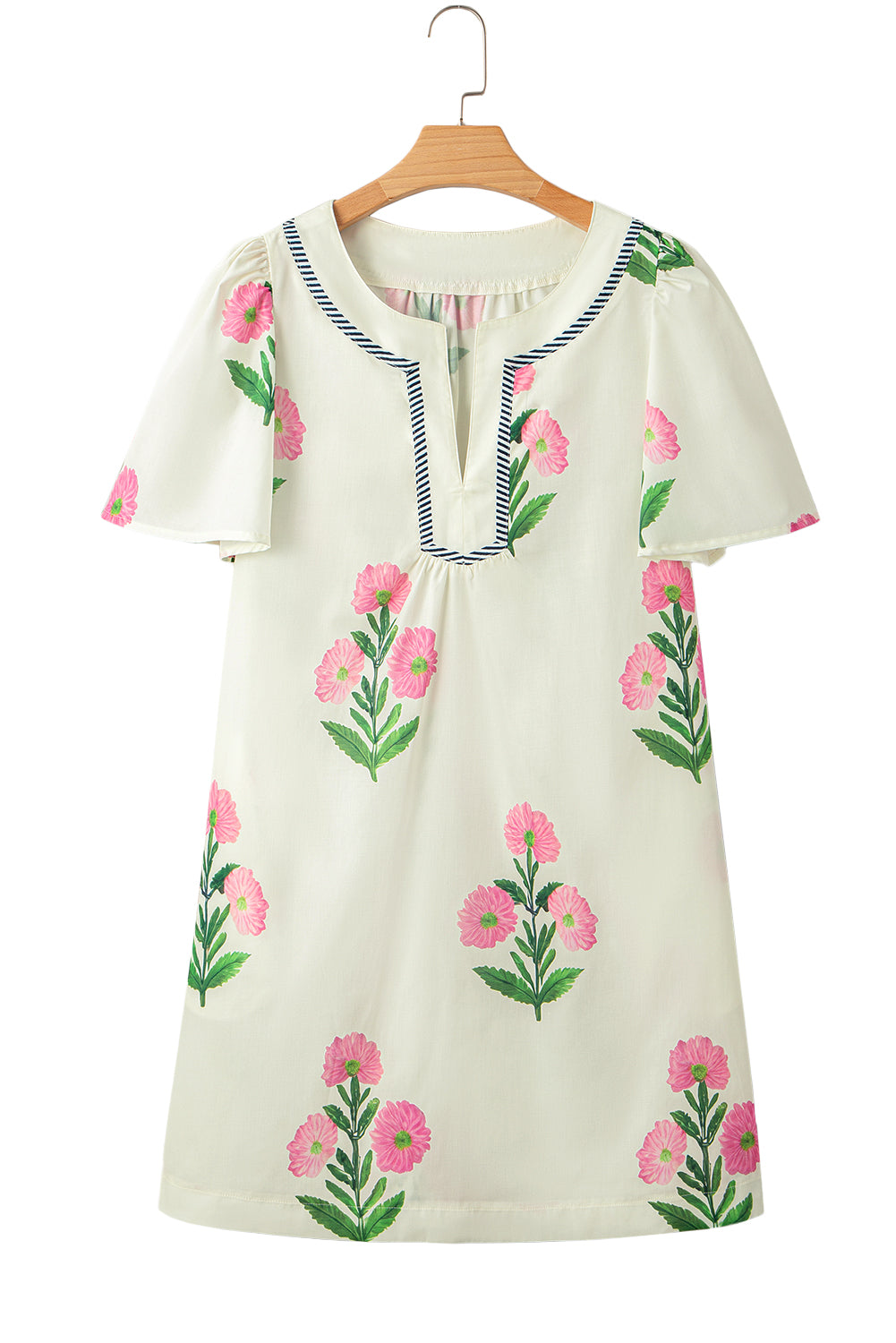 Junara | Zomerse boho-jurk met korte mouwen en split in de hals, casual vakantiekleding