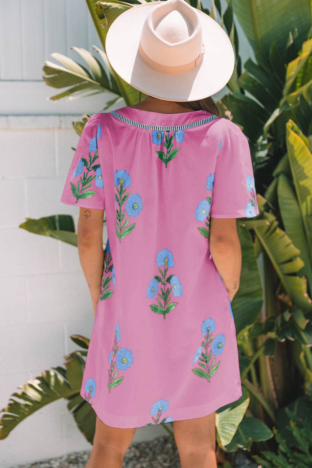 Junara | Zomerse boho-jurk met korte mouwen en split in de hals, casual vakantiekleding