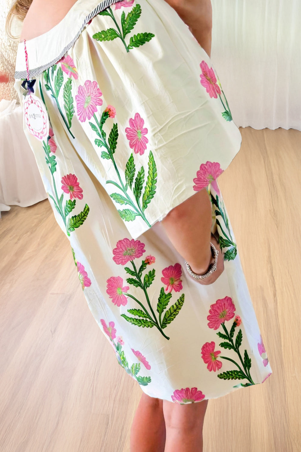 Junara | Zomerse boho-jurk met korte mouwen en split in de hals, casual vakantiekleding