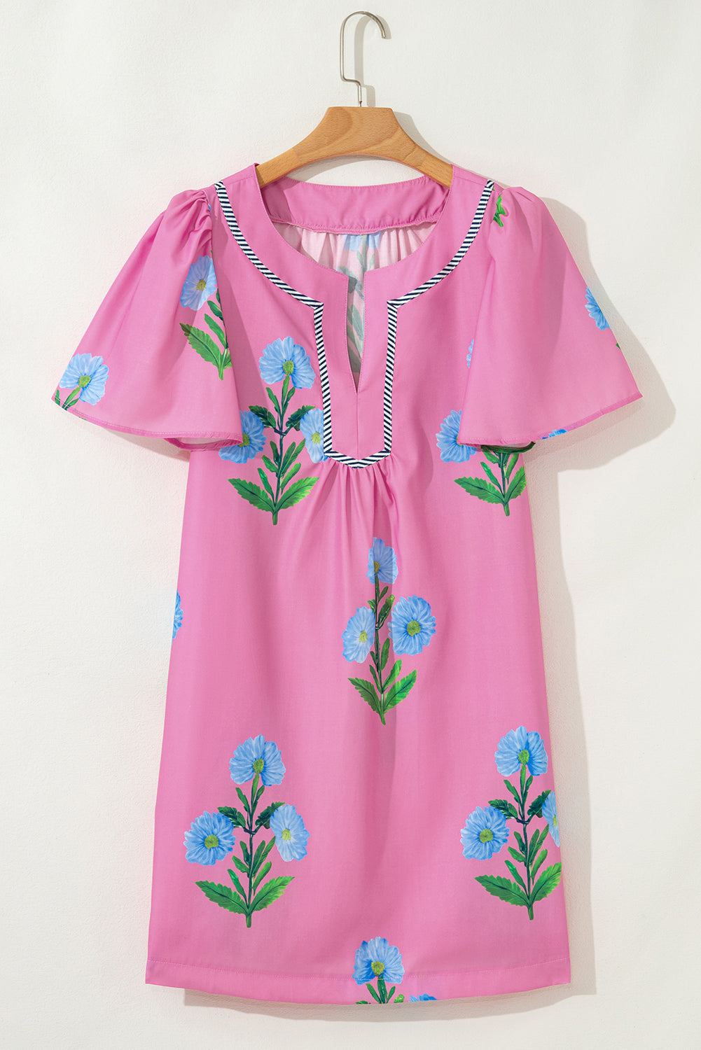 Junara | Zomerse boho-jurk met korte mouwen en split in de hals, casual vakantiekleding