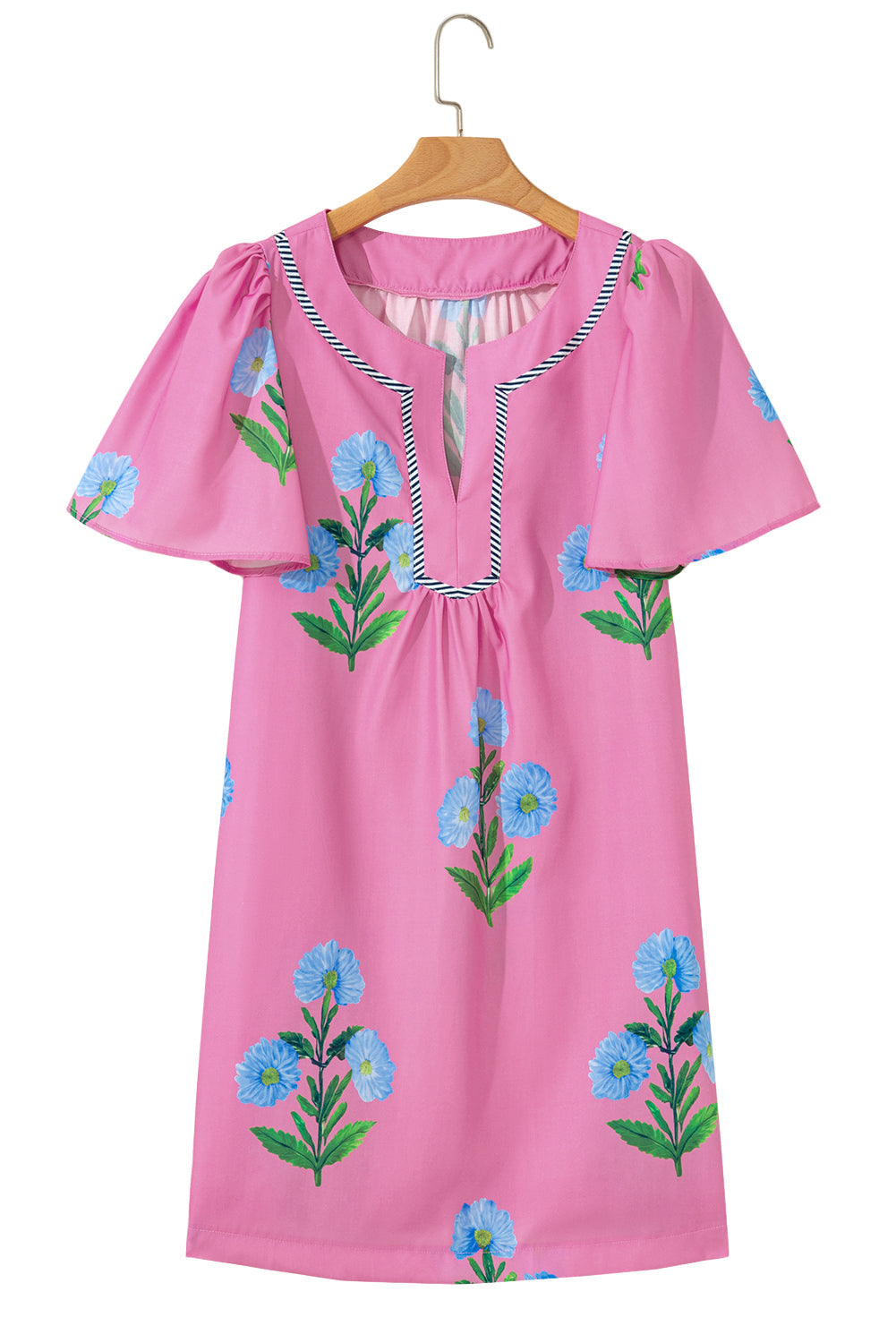Junara | Zomerse boho-jurk met korte mouwen en split in de hals, casual vakantiekleding